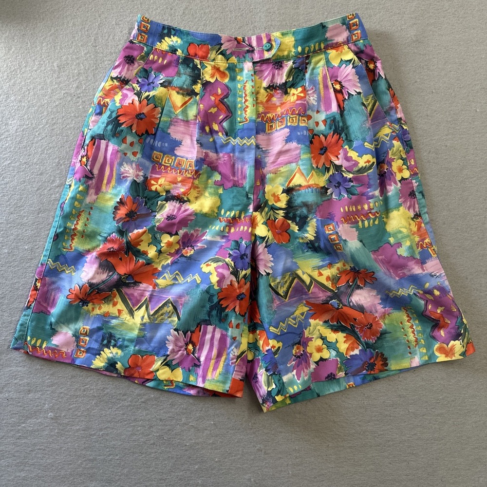 Vtg Tail Colorful Floral Pleated Tennis Golf High Waist Shorts Pockets Sz 6